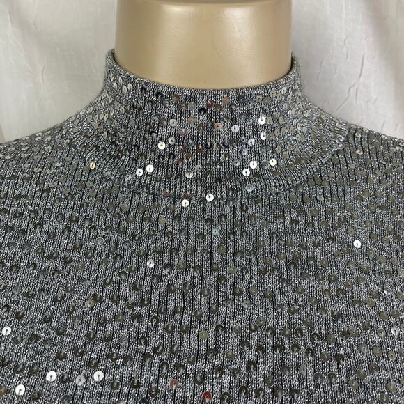 VTG Y2K Once Again Silver Sequin Mock Turtle Neck Sweater Shimmery Sparkly Sz M - Picture 13 of 16